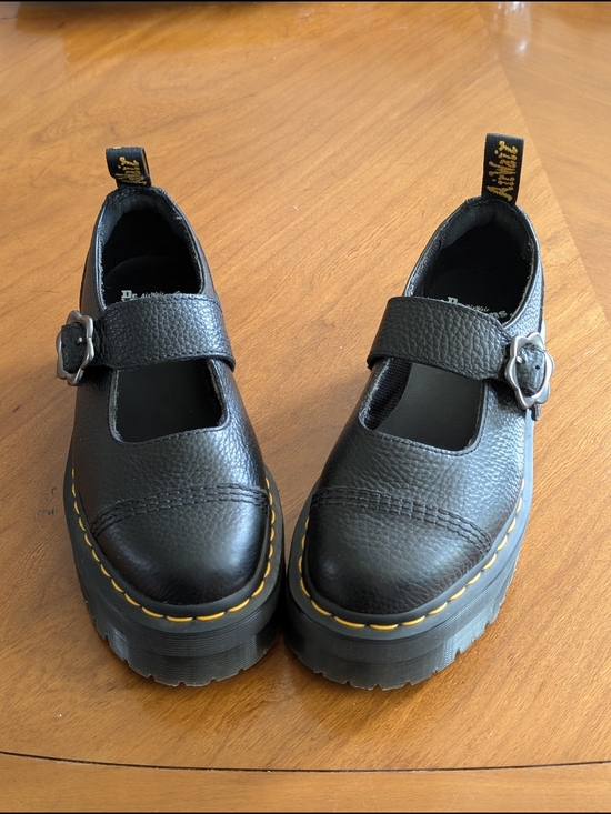 Dr. Martens Shoes - Dr. Martens Addina Black Leather Mary Jane Shoes with Flower Buckle